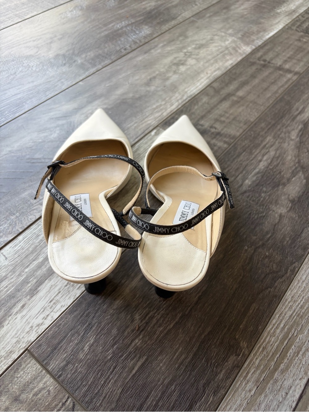 Jimmy Choo Cream Napa leather sling back pointed low heels with duster bag/box - Picture 3 of 10